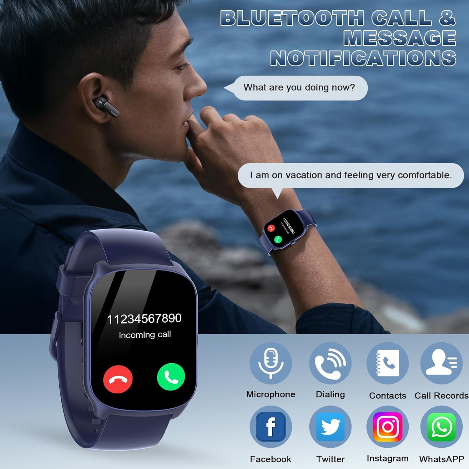 Smart Watch for Men Women 1.95” HD Curved Screen Fitness Tracker Bluetooth Call