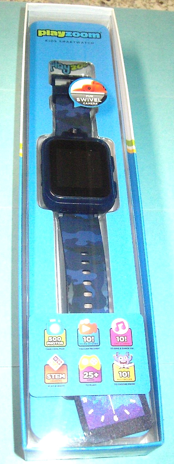 Playzoom Kids Smart Watch CAMO Blue W/ STEM GAMES + MP3 Camera Ages 4+NEW SEALED