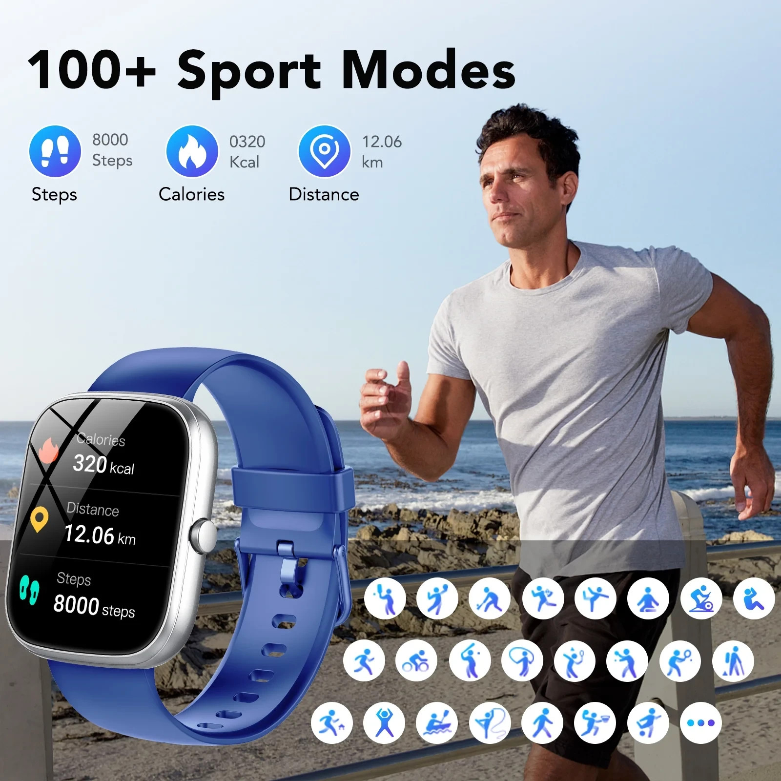 Smart Watch Fits for Android and IPhone, IP68 Waterproof Smartwatch
