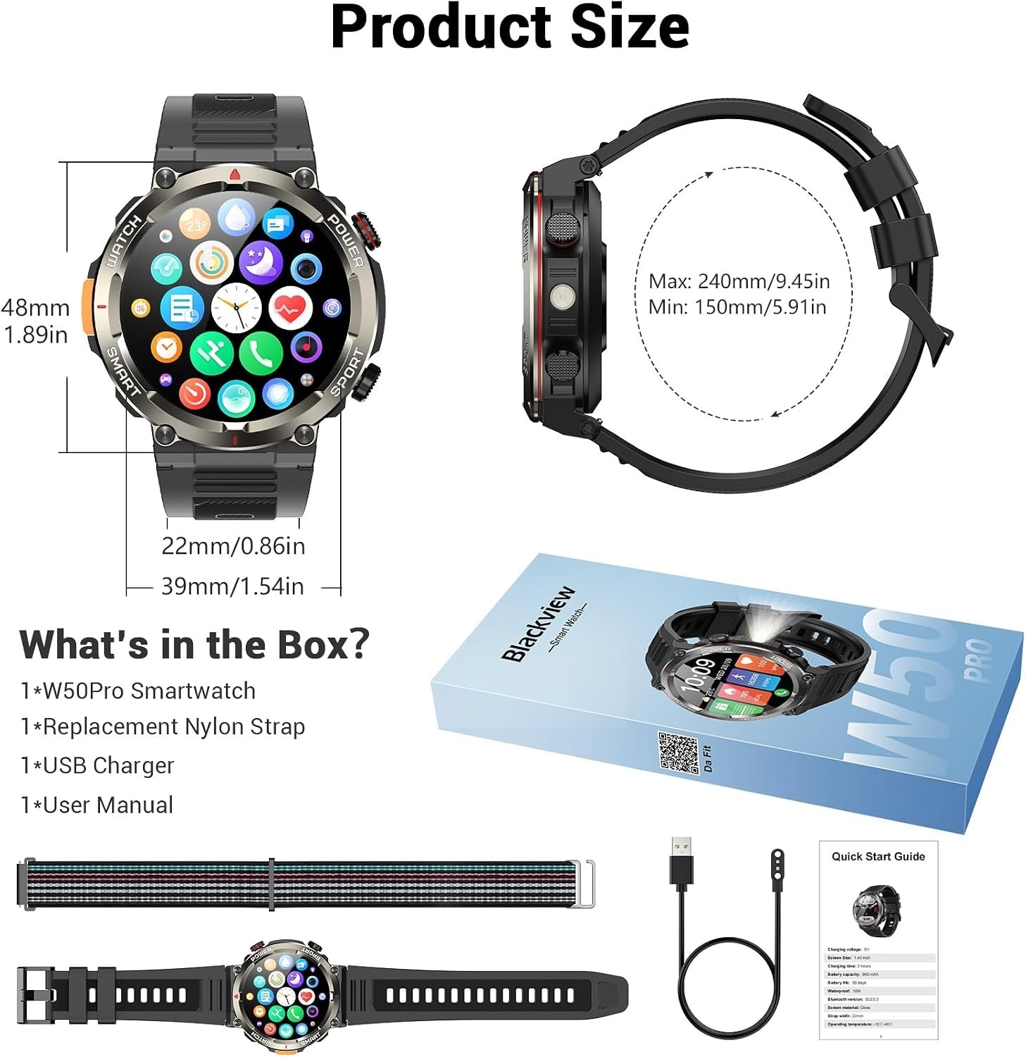 Reloj Inteligente Militar para Hombres (responder/hacer llamadas) Smart Watch