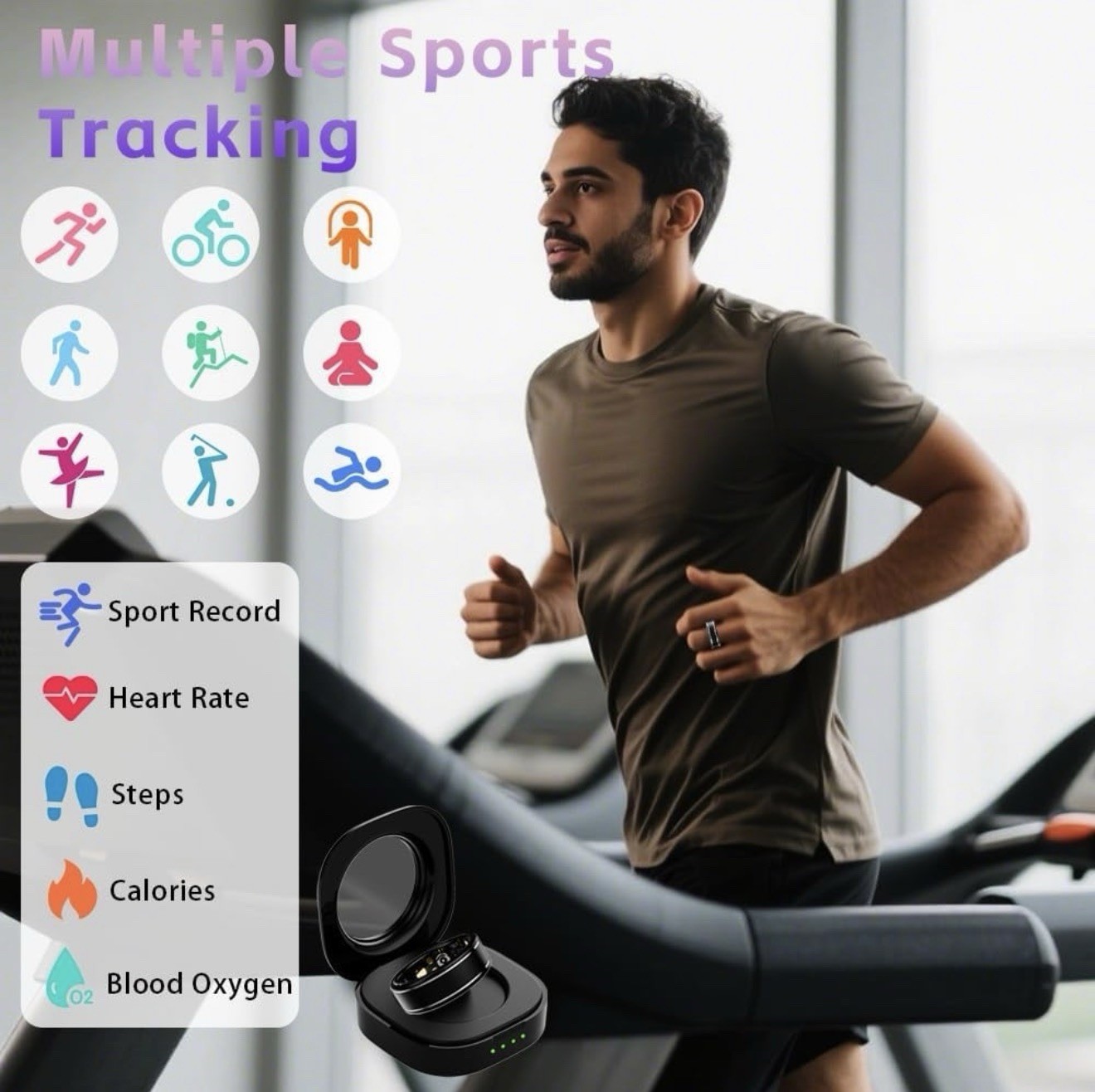 Black Aluminum Smart Ring Heart Rate Sleep Activity Tracker Waterproof size 9