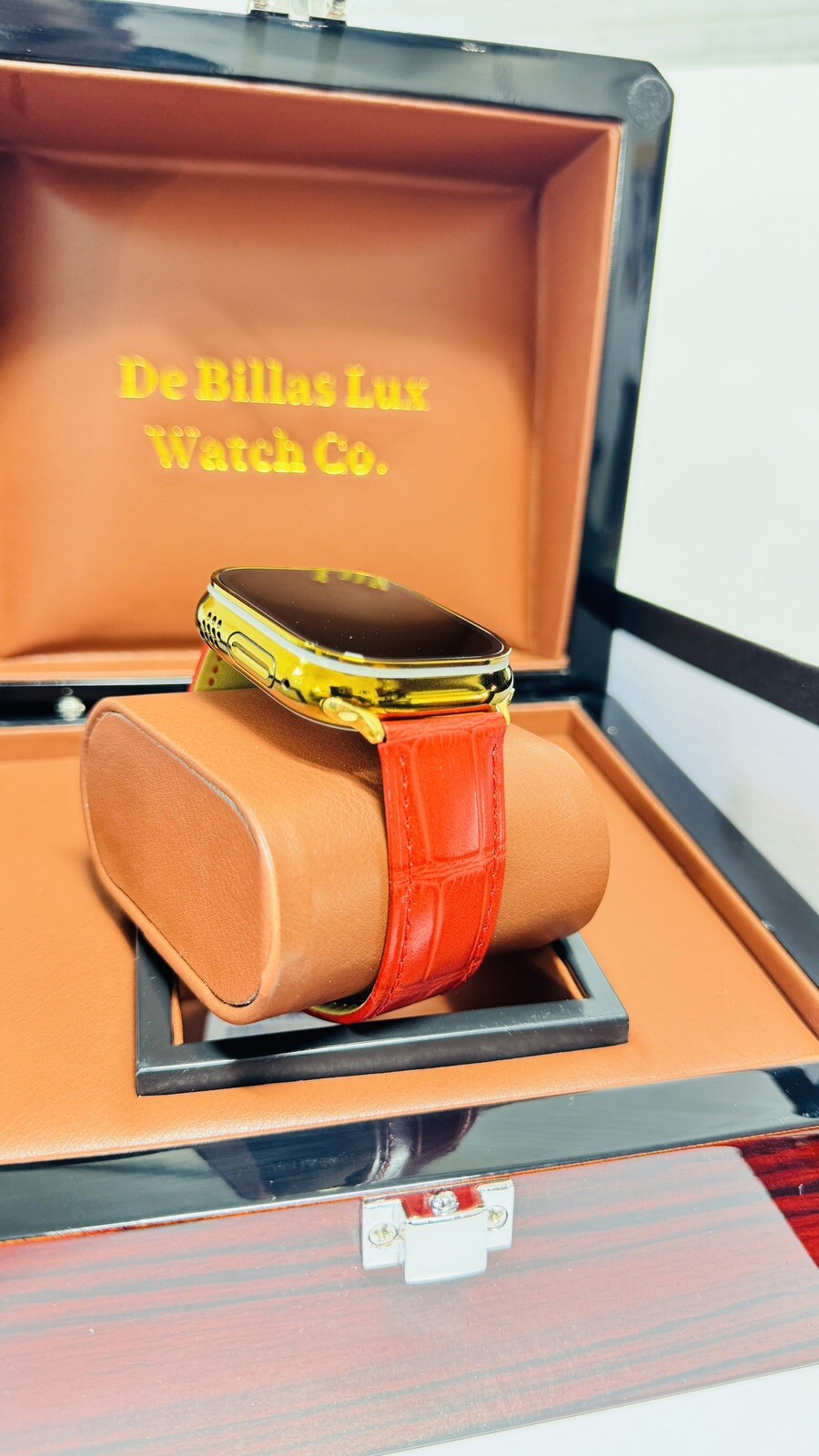 Custom Apple Watch ULTRA 3 49 Polished Anodized GOLD Red Band Gold Plated Buckle