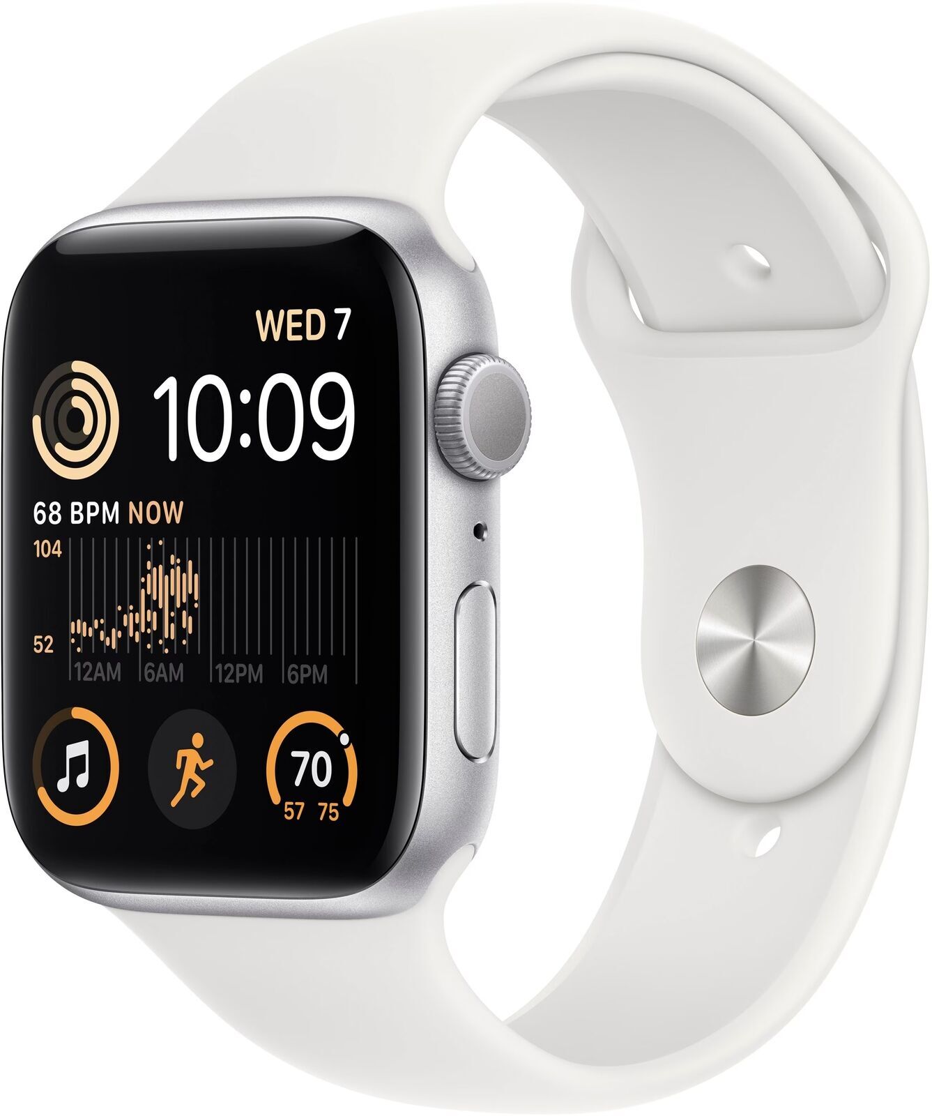 Apple Watch SE (2022) 44mm Silver Aluminum Case with White Sport Band, M/L (GPS)