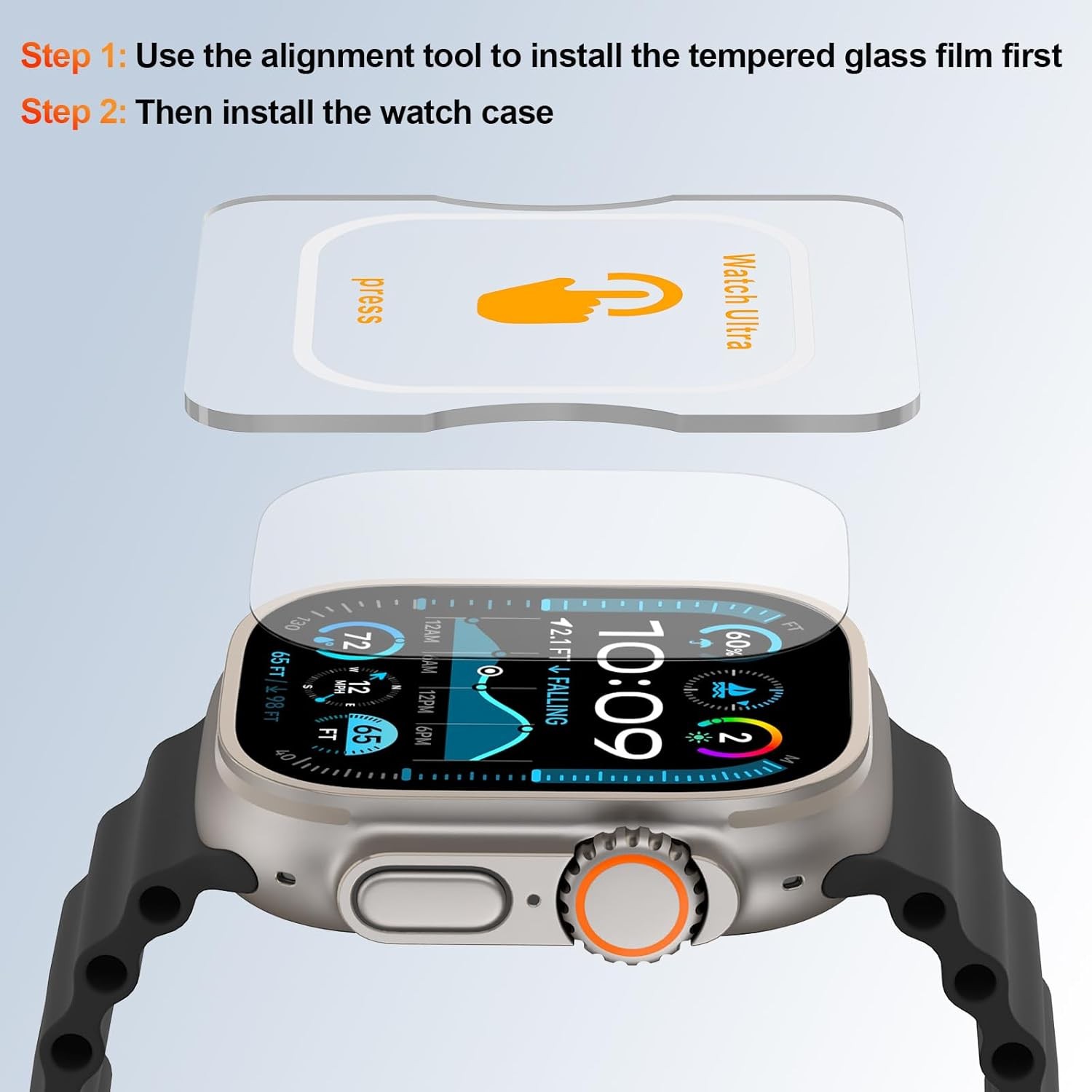 Rugged Waterproof Case For Apple Watch Ultra 49mm with Tempered Glass Film