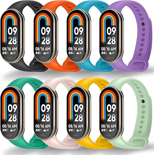 8 Pack Sport Bands Compatible with Xiaomi Mi Band 10 / 9 / 8, TPU Waterproof
