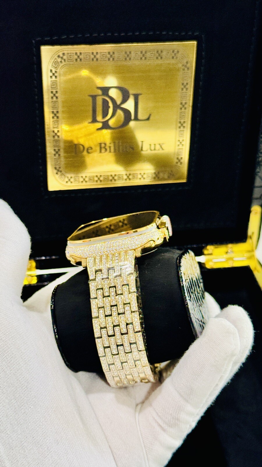 CUSTOM 24k Gold Plated Apple Watch ULTRA 2 49mm Zircon Diamonds ICED Gold Band