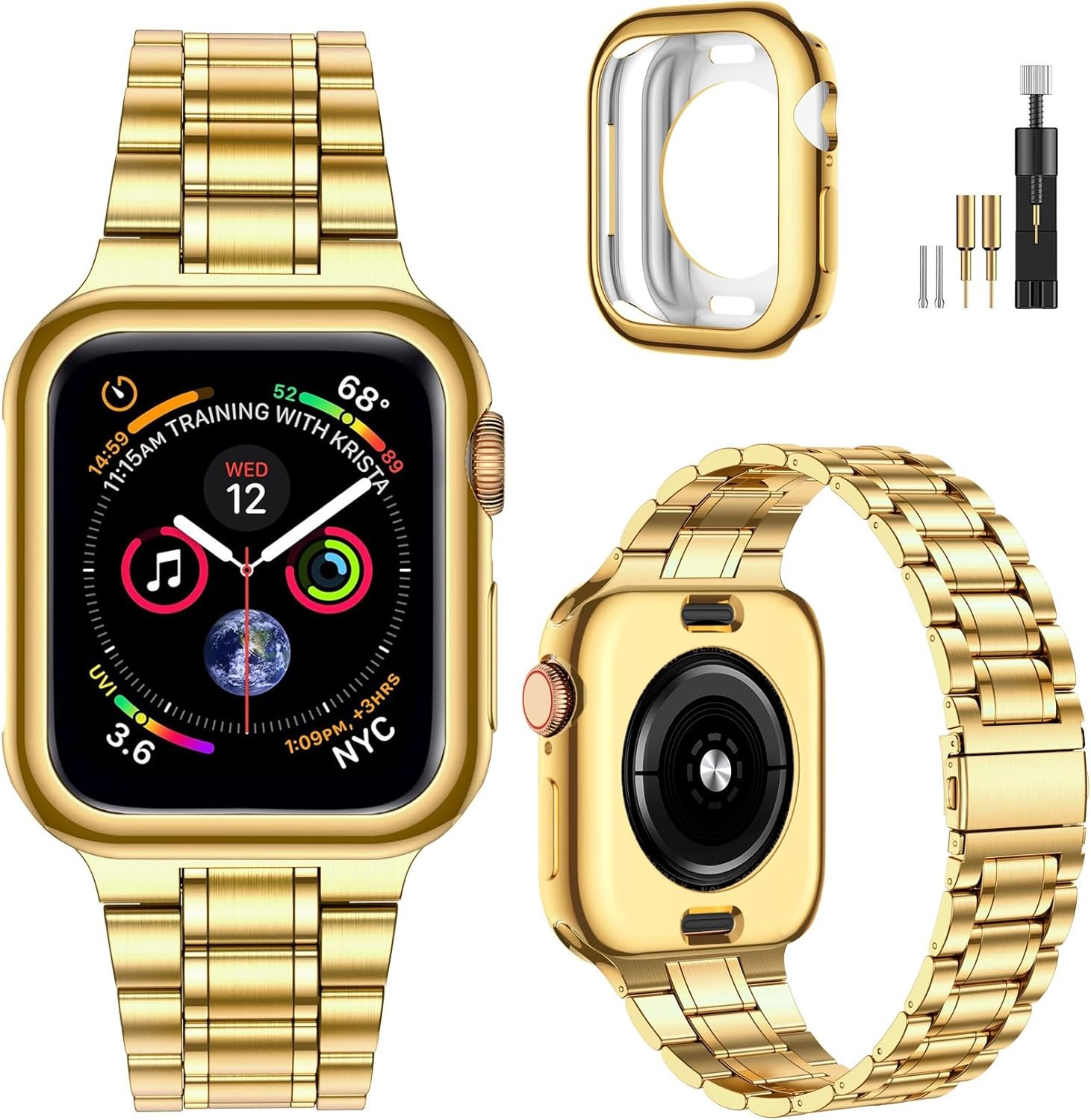 Solid Stainless Steel Strap Compatible with Apple Watch 42mm, Gold