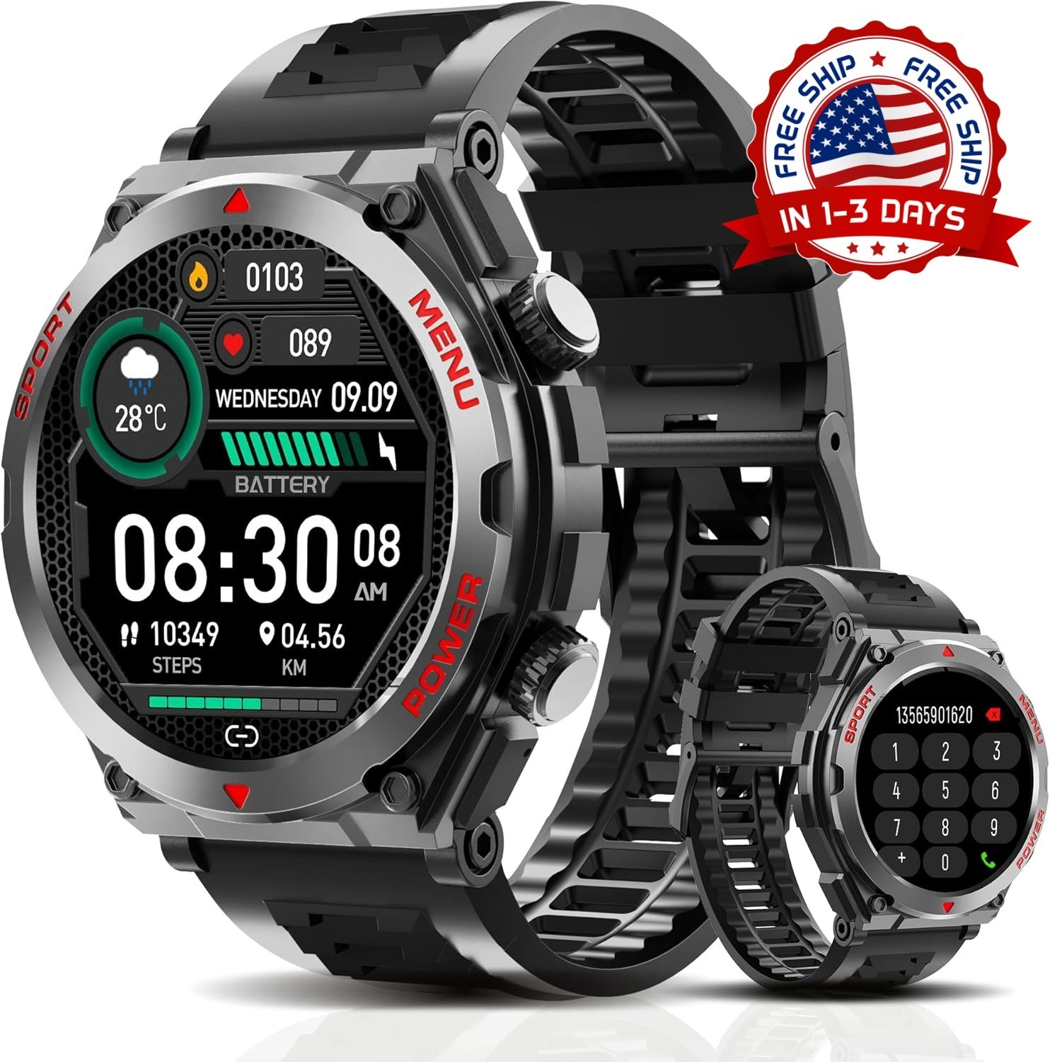 Reloj inteligente militar de 1,52 pulgadas con mensajes de texto y llamadas NEW