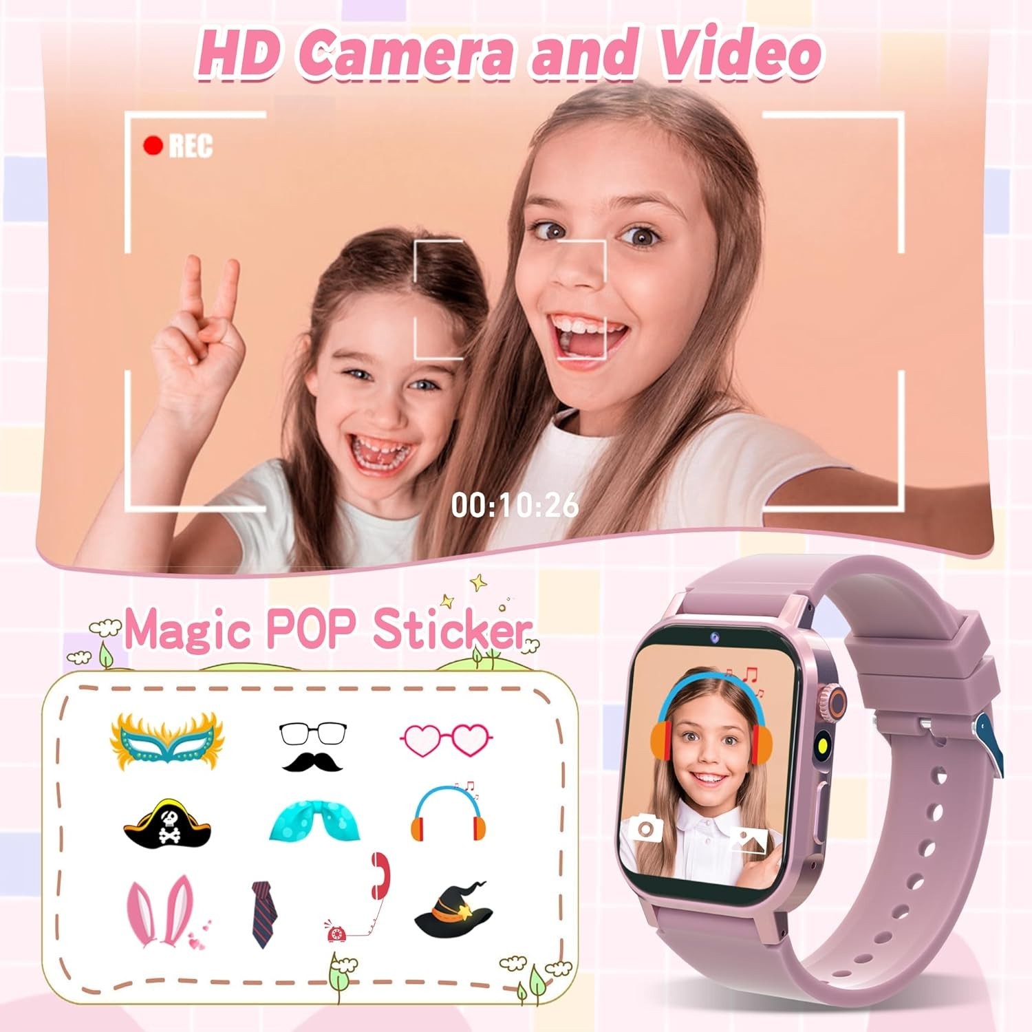 Kids Smart Watches Girls Gift Age 3-12, Kids Watch with 32 Games HD Touchscreen