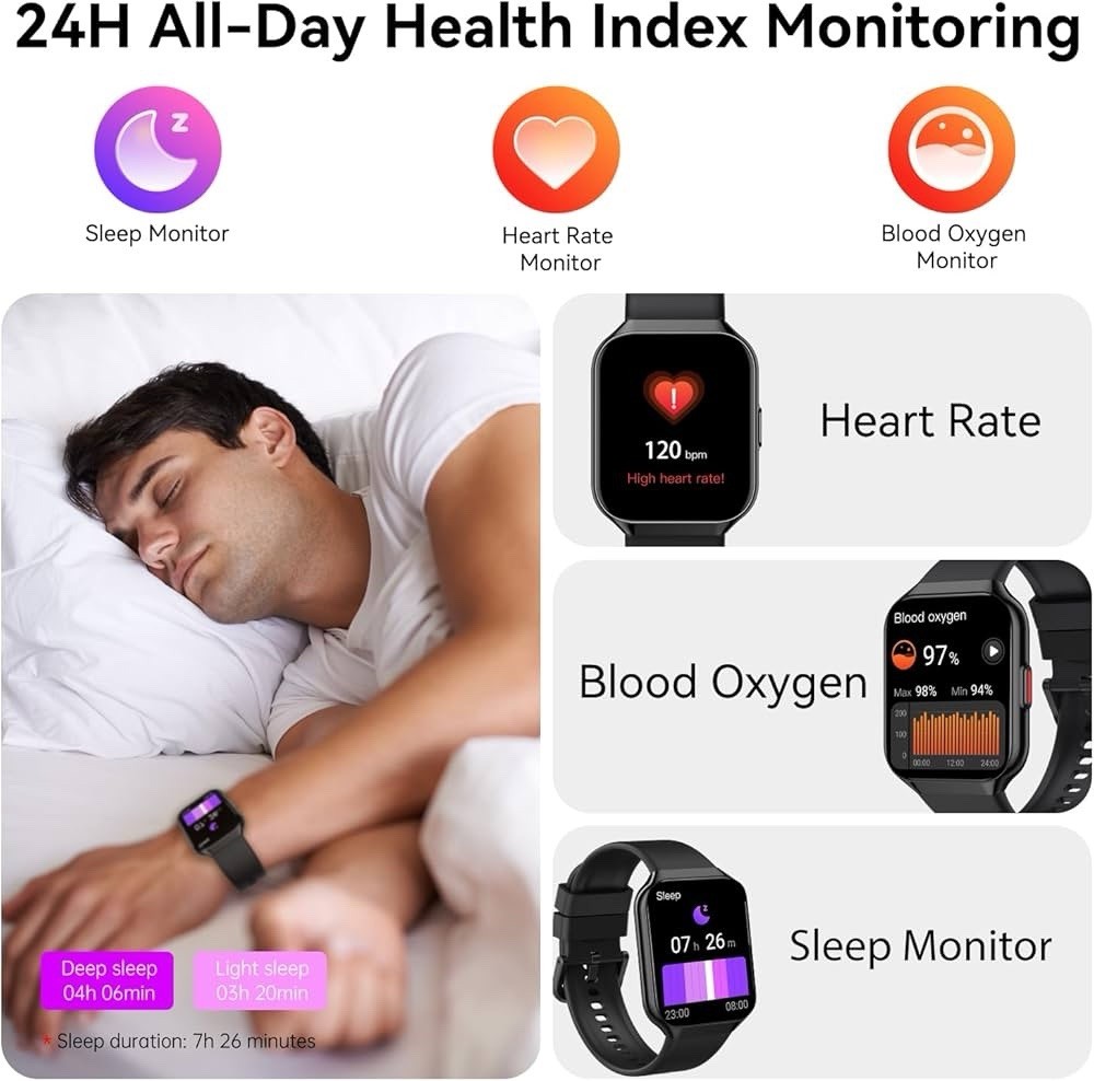Smart Watch/Fitness Tracker P98 – Black TFT-LCD Smart Watch 1.96” Screen