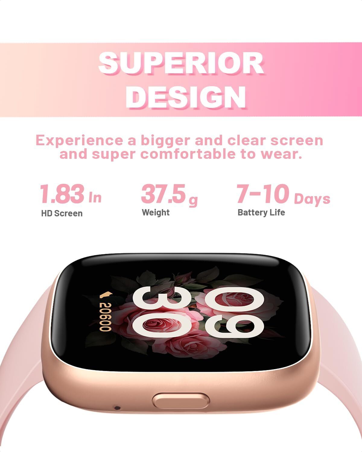 Smart Watch with Alexa Built-in Answer/Make Calls Fitness H.Rate Monitor – Pink