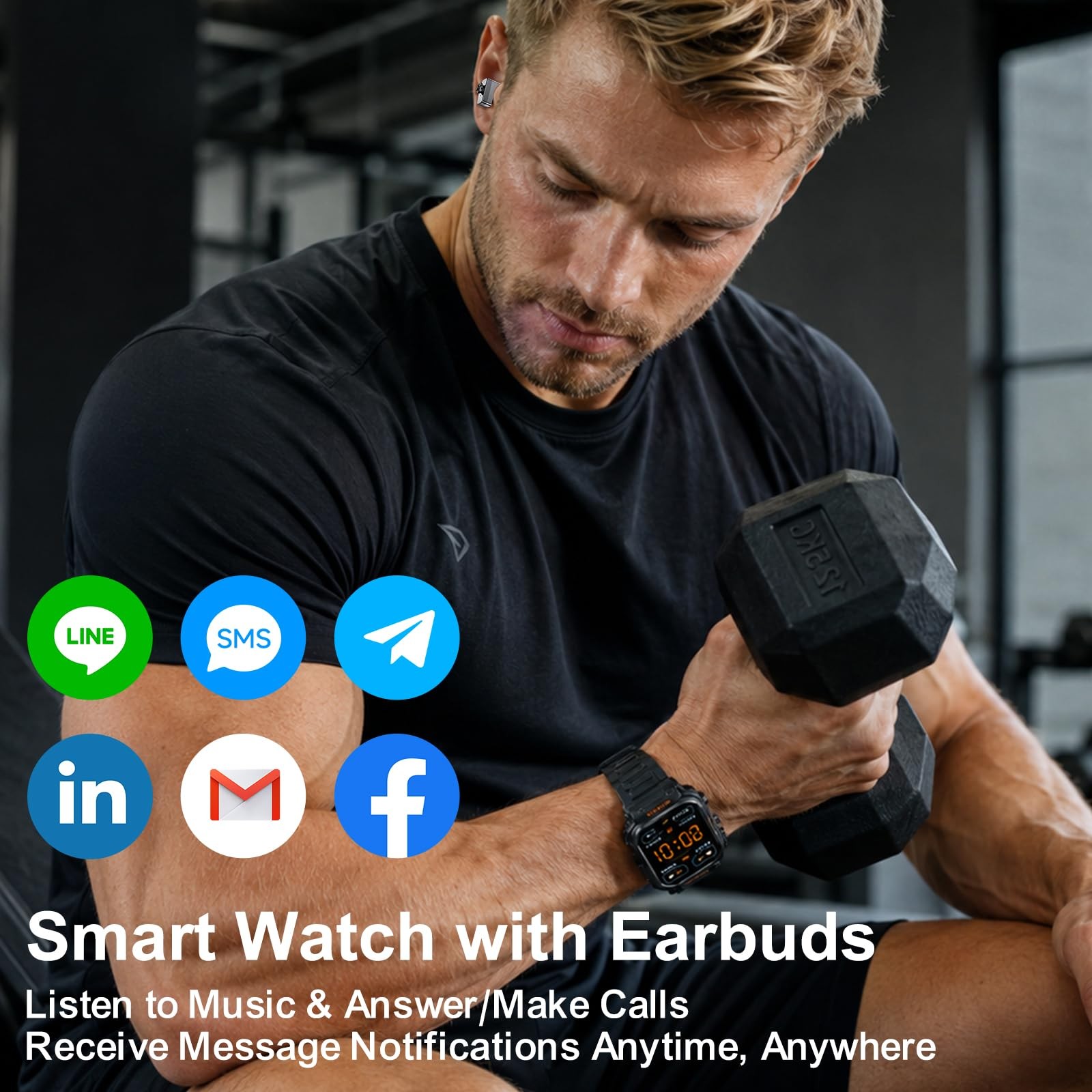 with Earbuds for Men, 2.01″ HD Screen Military Watch, Answer/Make Calls, Spor…