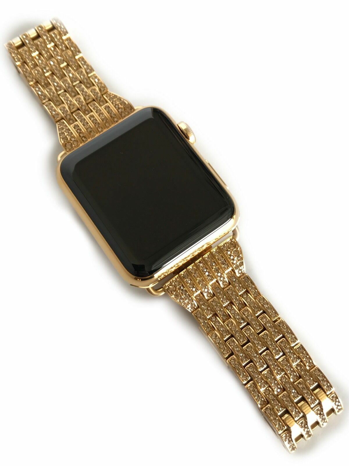 24K Gold 42MM Apple Watch 24K Gold Links Band with Diamond Rhinestone Gen 1