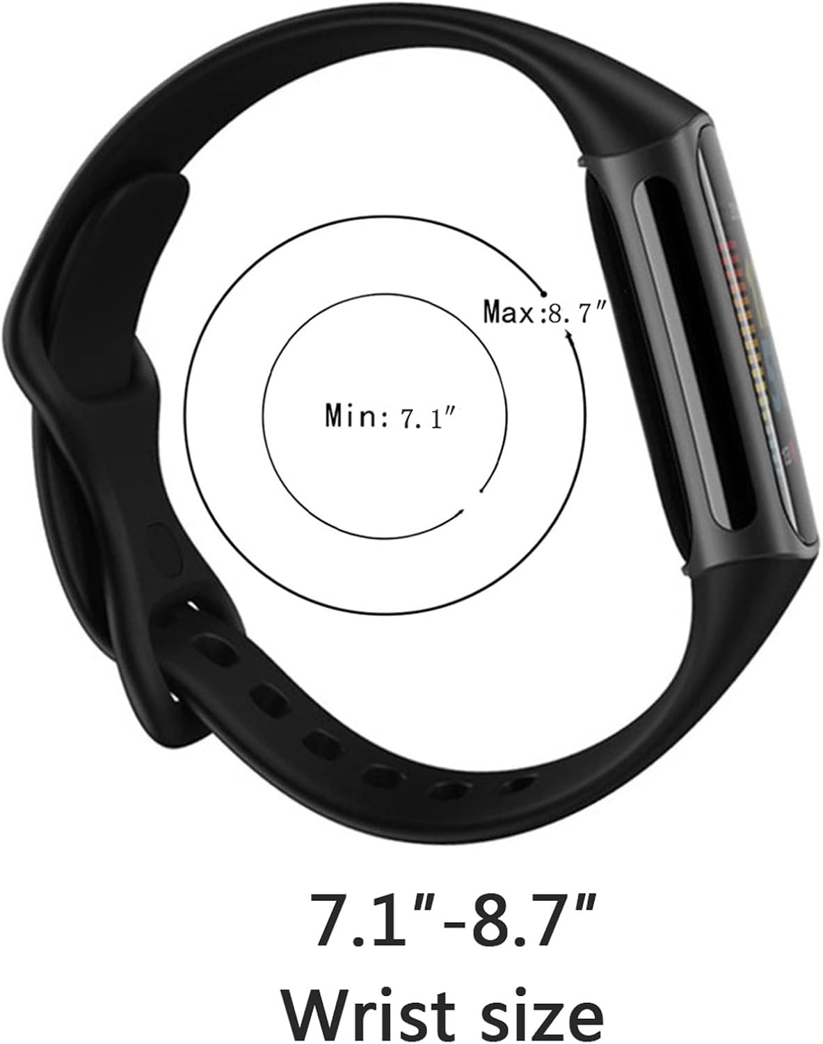 Silicone Strap Compatible with Fitbit Charge 5/6, Large, Black