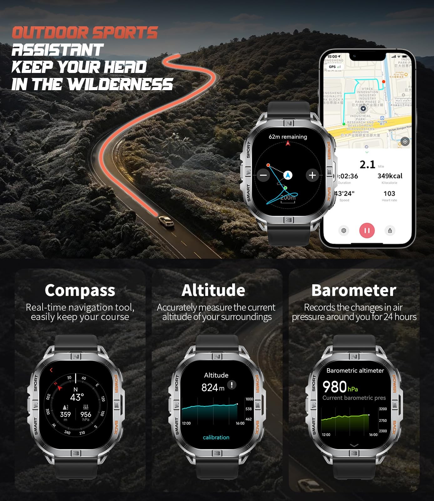 GPS Military for Men(Answer/), 2.13” ,60 Days Battery,6 Satellite Positionin…
