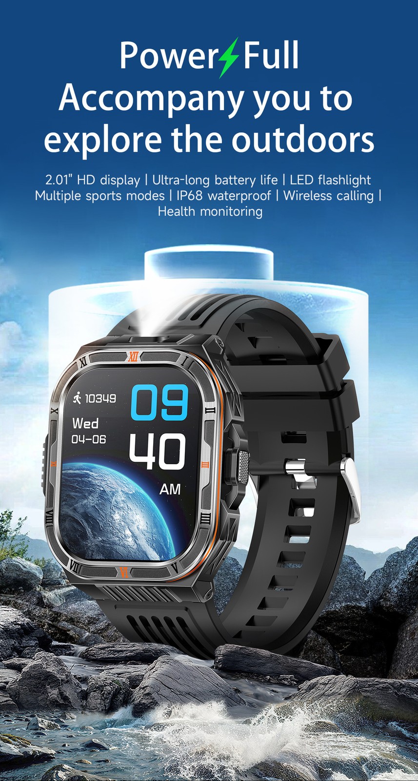 Military Smart Watch For Men Outdoor Compass Flashlight Sport Fitness Smartwatch