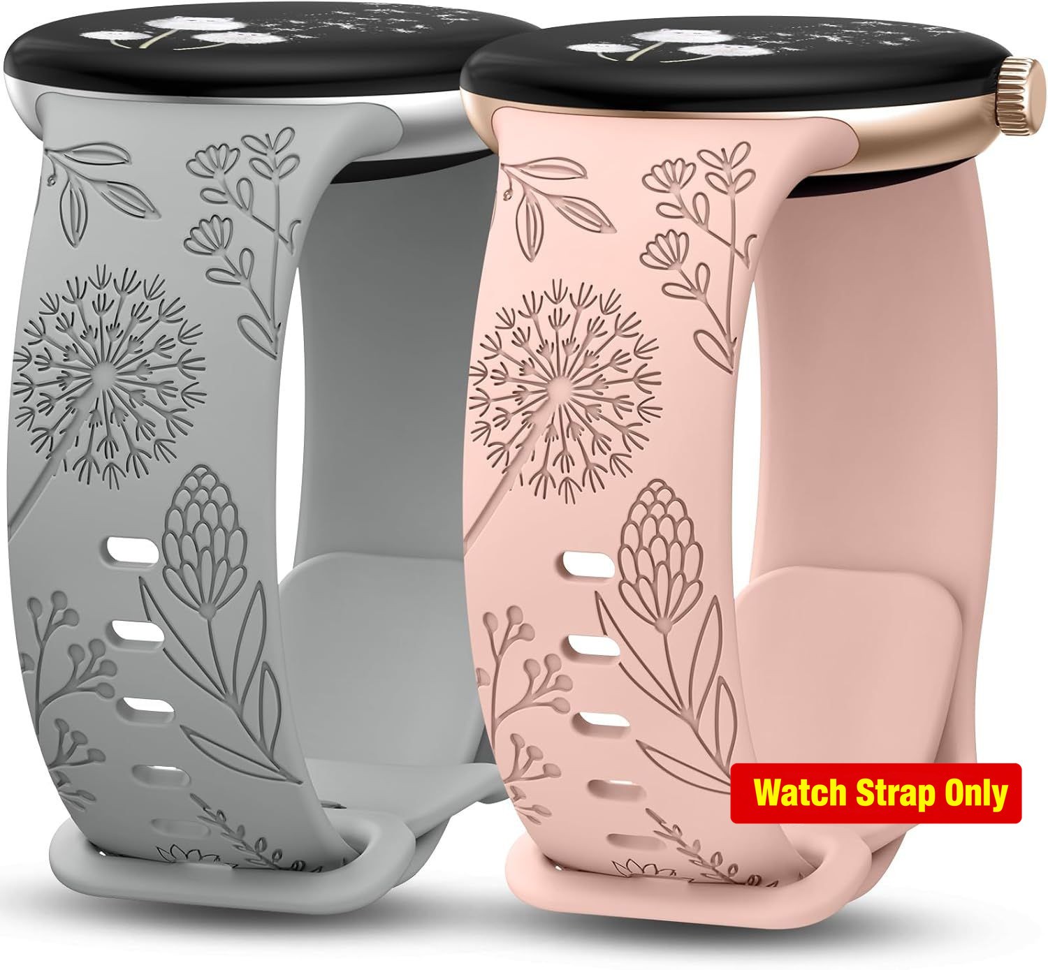 2 Pack Floral Engraved Strap Compatible with Google Pixel Watch 41mm
