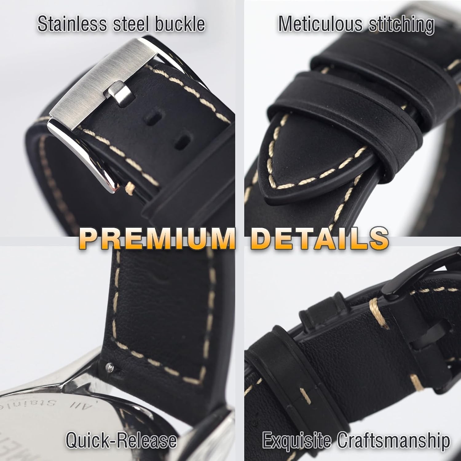 22mm Quick Release Crazy Horse Leather Watch Band for Samsung Gear S3, Premium Q