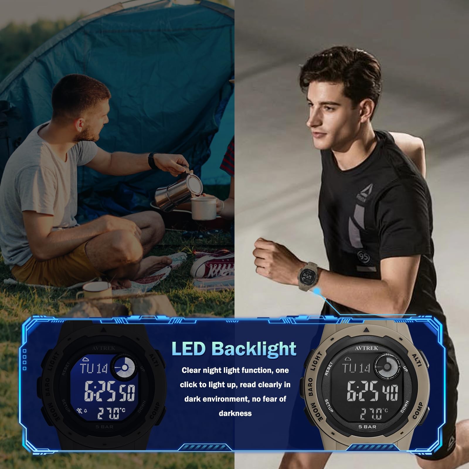 Tactical Watch with Compass,50M Waterproof Pedometer, Digital Altimeter Watch