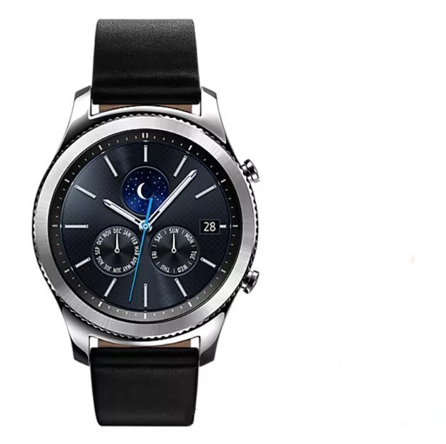 Samsung Galaxy Gear S3 46mm Silver Case Leather Black Strap – (Verizon) SM-R775V