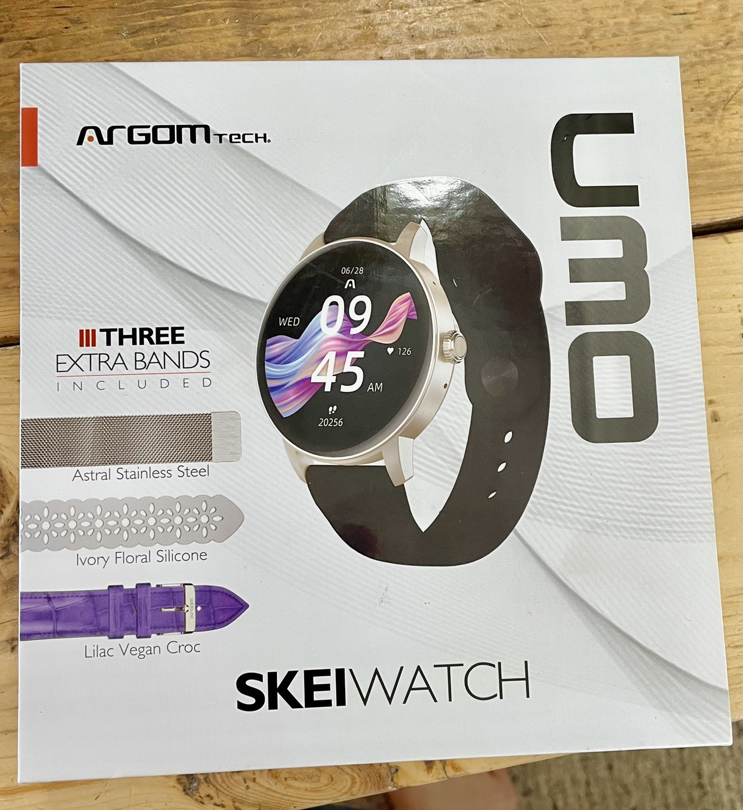 Argomtech Skeiwatch C30 Smartwatch, Bluetooth Fitness Tracker, Black 4 Bands