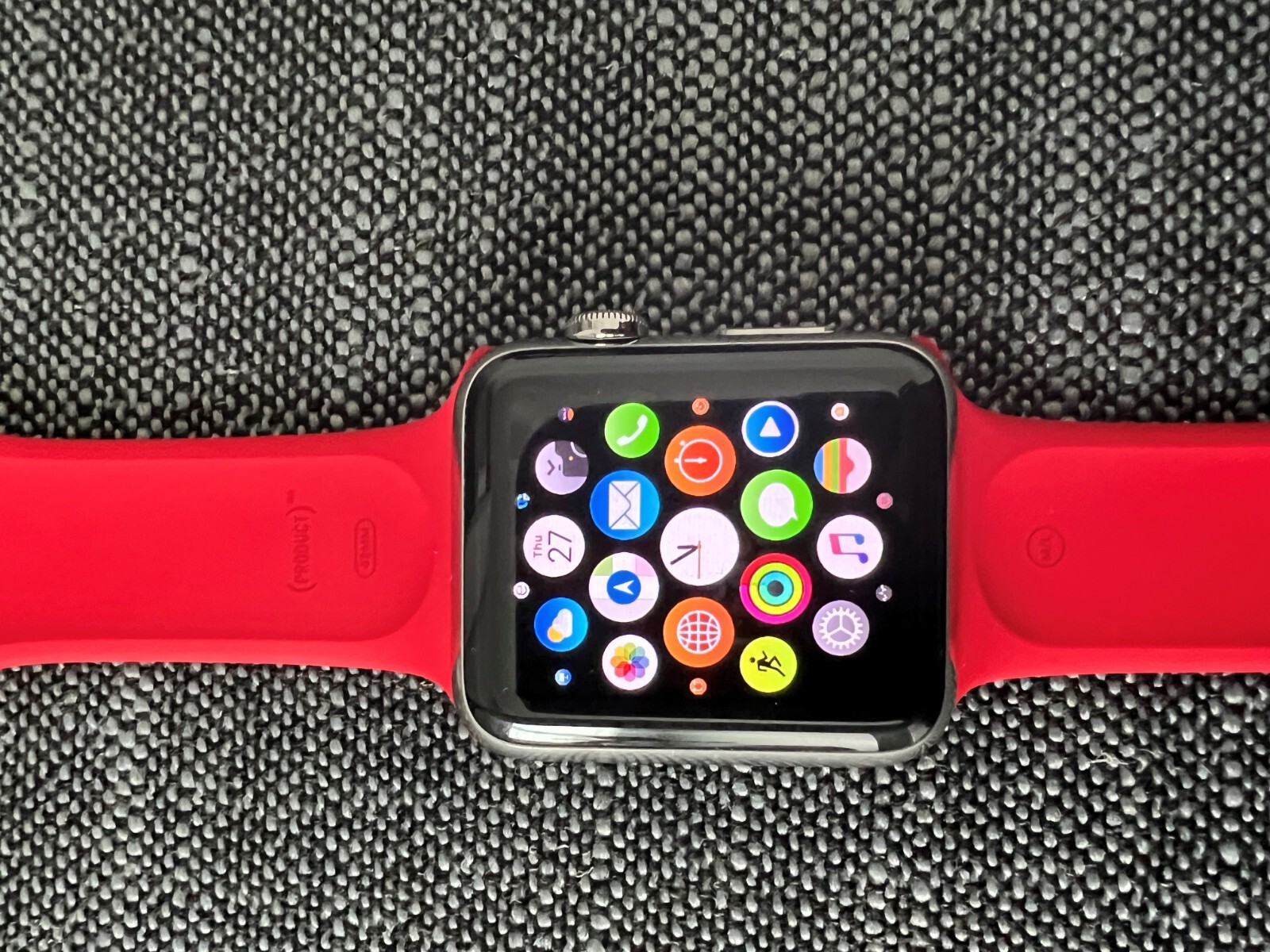 Apple Watch 42mm Stainless Steel Case Red Sport Band – NJ3U2LL/A