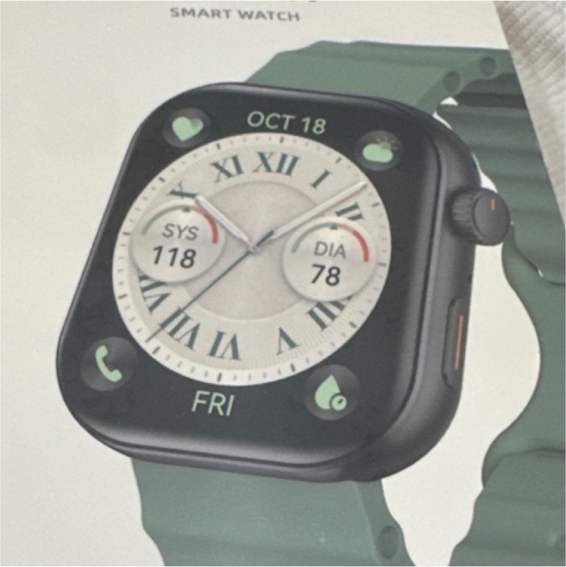 AURAFIT F39 Smartwatch 45mm Black Metal Case Green Silicone Band 4GB
