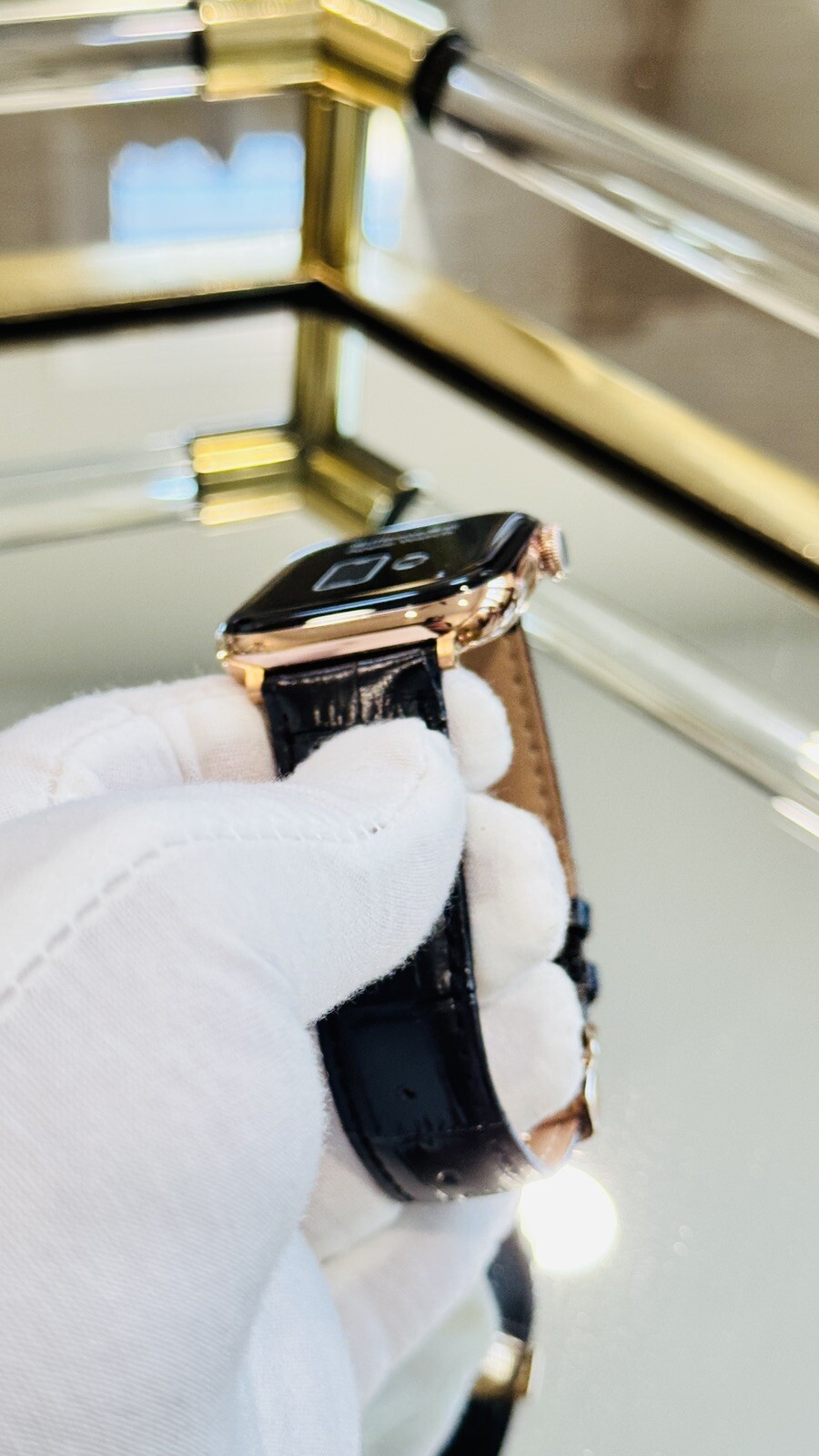 24k ROSE Gold Plated Apple Watch Series 10 46mm Black Leather Band CUSTOM