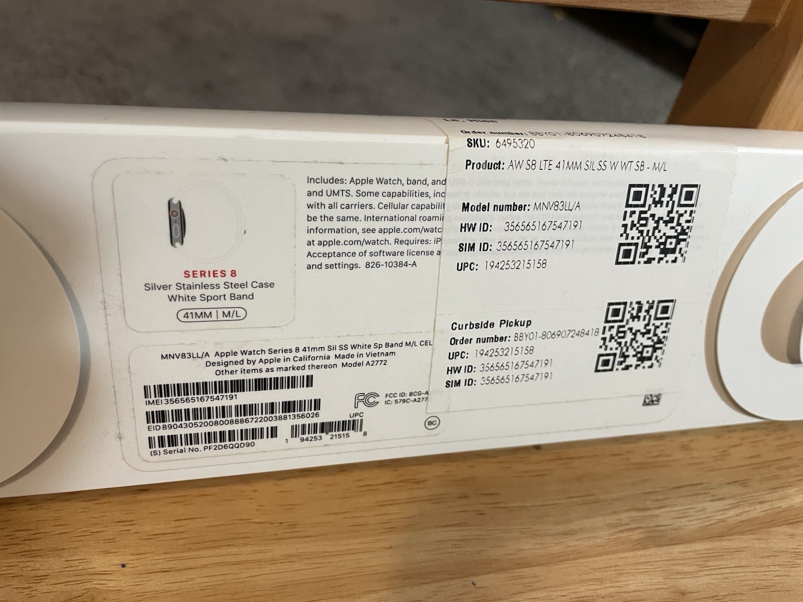Apple Watch Series 8 41mm CELLULAR,Silver Stainless Steel, White Sport Band, M/L
