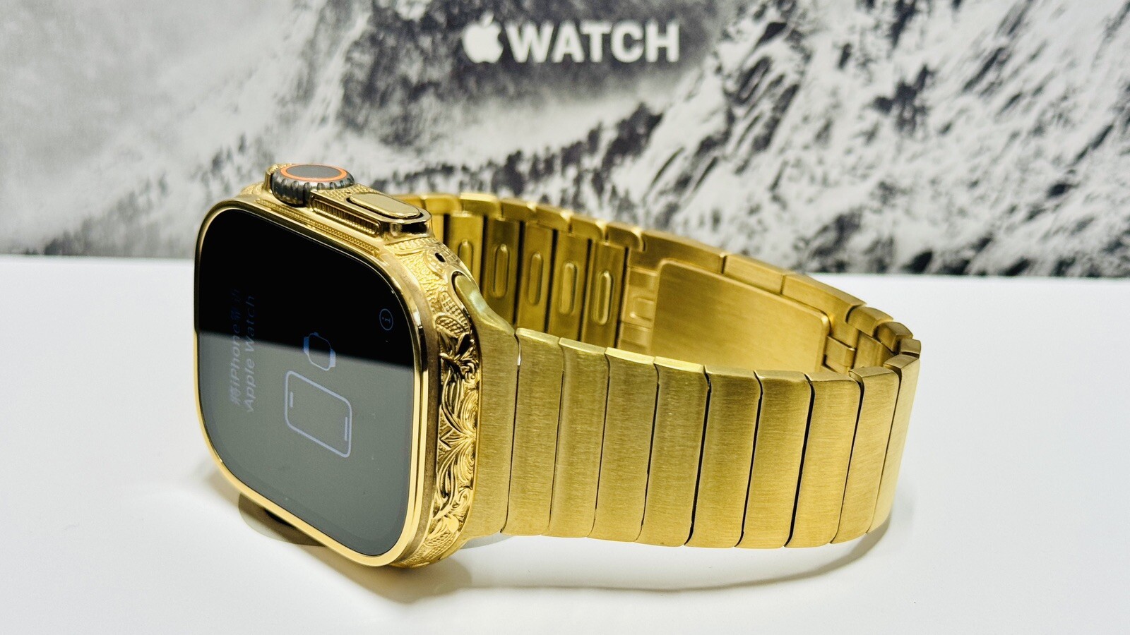 Apple Watch ULTRA 49mm Hand Engraved 24k Gold Plated With 24k Gold Plated Link B