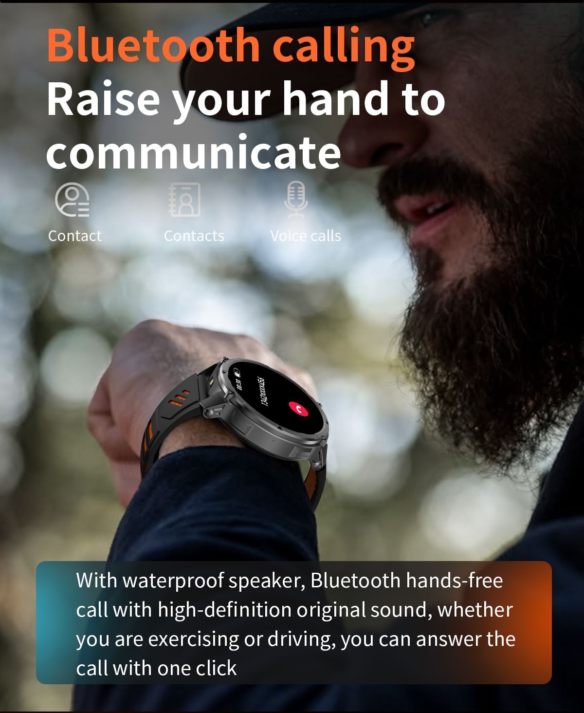1.7″ Smart Watch Compass 1100mAh 3ATM Waterproof Fitness Tracker BT Call