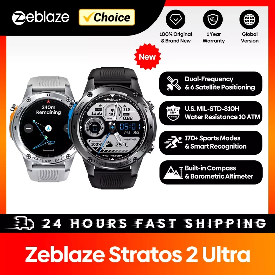 New Stratos 2 Ultra GPS Smart Watch Built-In Compass Barometric Altimeter Dual-