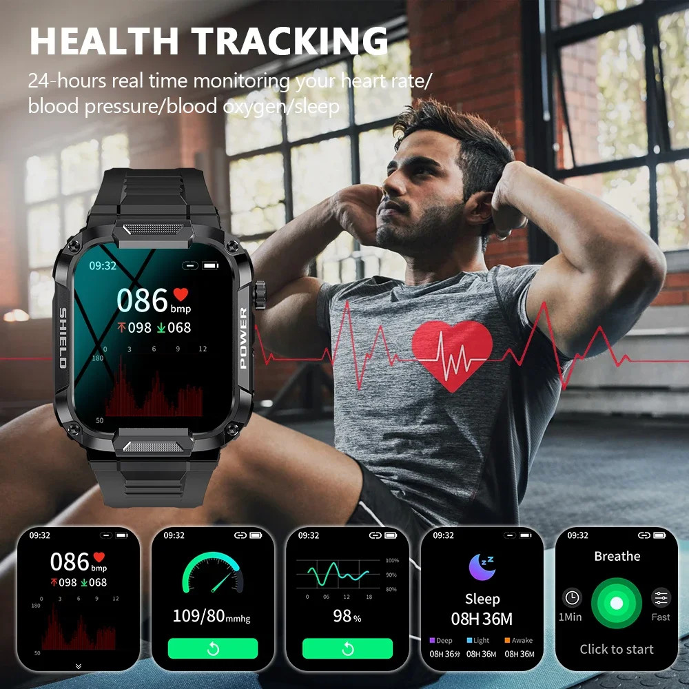 Military Smart Watch For Men Bluetooth Call Sports Fitness Tracker Smartwatch