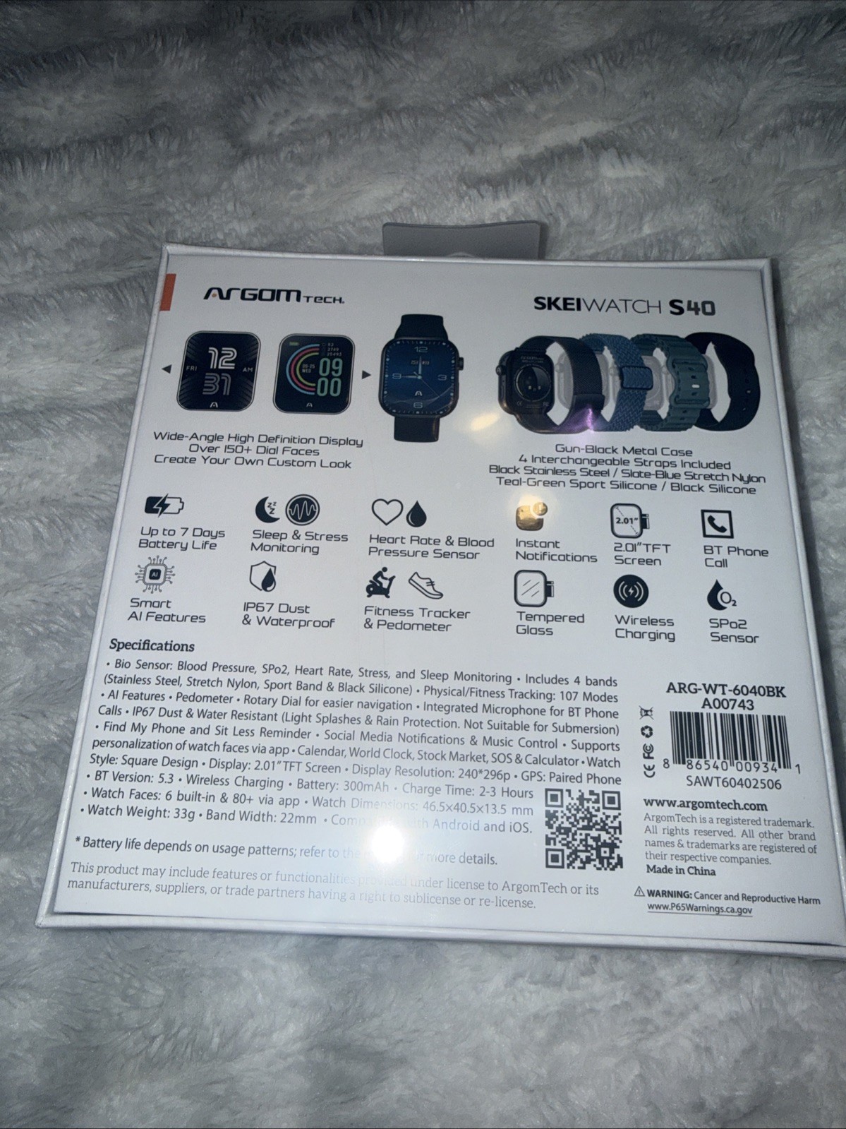 ArgomTech Skeiwatch S40 Smartwatch 2.01” TFT, Bluetooth Call, SpO2, Heart Rate,
