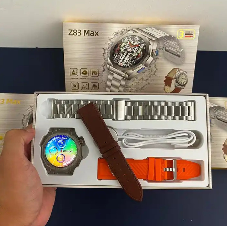 Z83 Max Smart Watch with 3 straps BT 5.3 1.52 inch amoled round screen NFC Ip68
