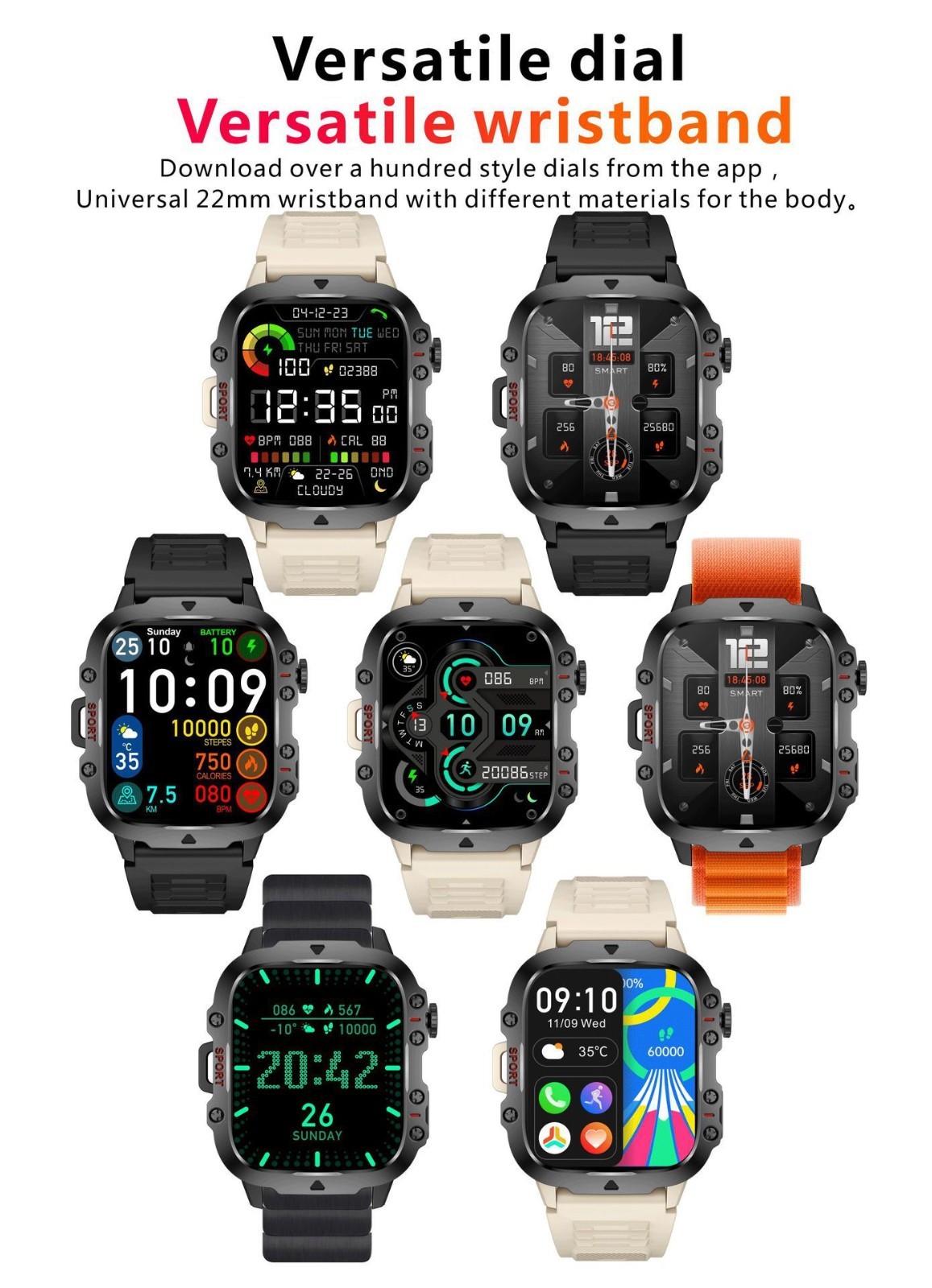 Smart Watch 1.96″ HD Waterproof Fitness Tracker Heart Rate Monitor Long Battery
