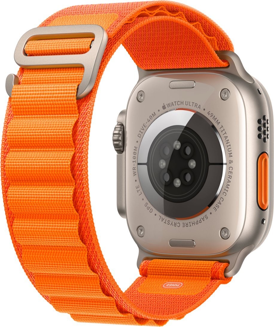 Apple Watch Ultra (GPS + LTE) 49mm Titanium Case w/ Orange Alpine Loop – Large