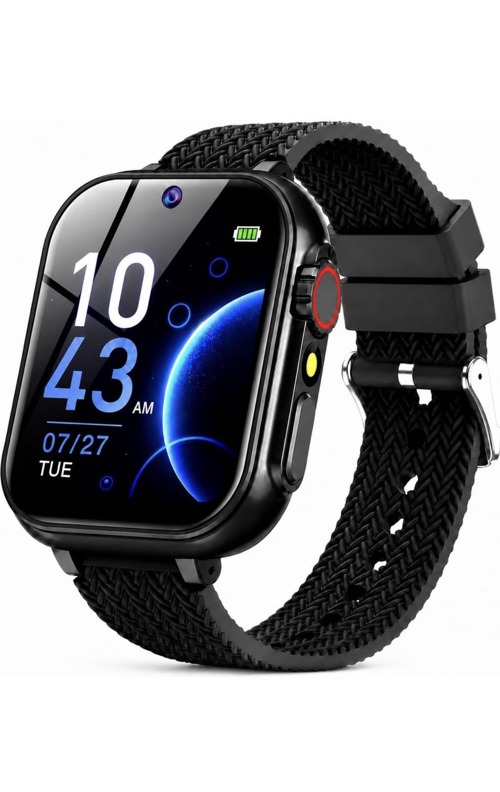 Kids Smart Watch 46mm Black Metal Case Android No SIM Camera Music Flashlight