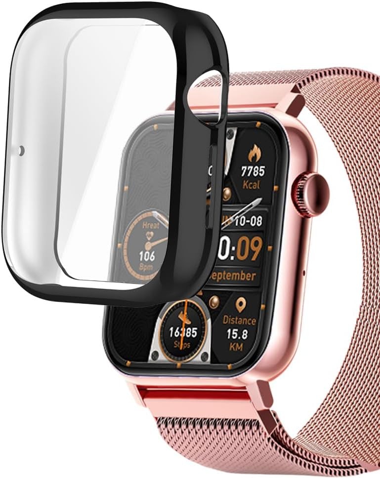 TPU Case with Screen Protector for Trendia TG09 1.83” Smart Watch, Black
