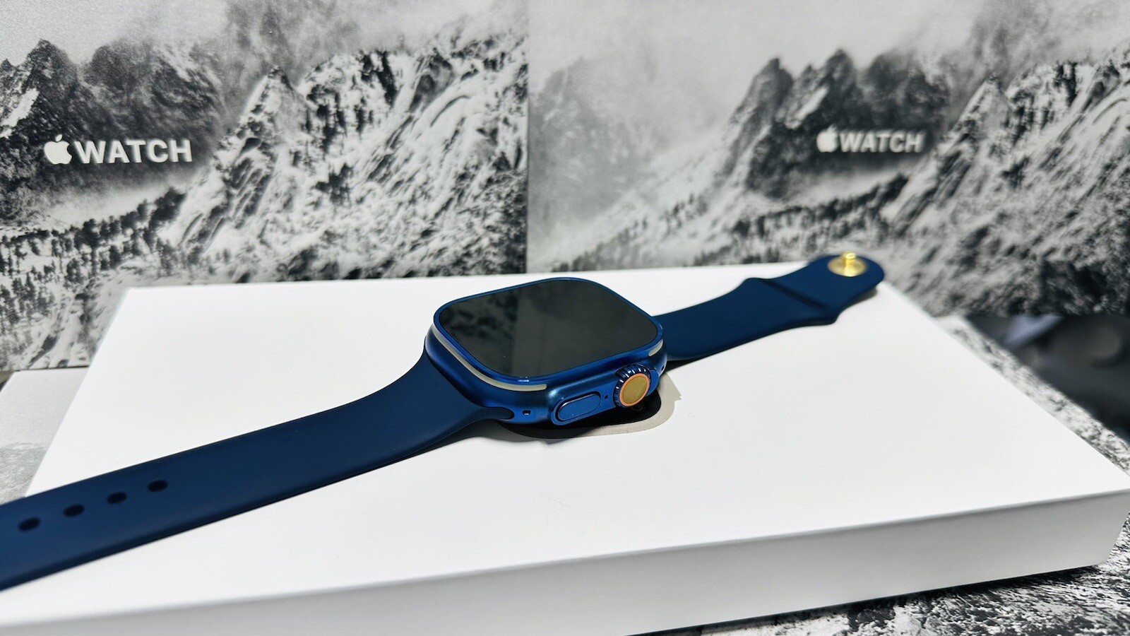 49MM Apple Watch ULTRA 2 CUSTOM BLUE ANODIZED Blue Sport Band Gold Plated Pin
