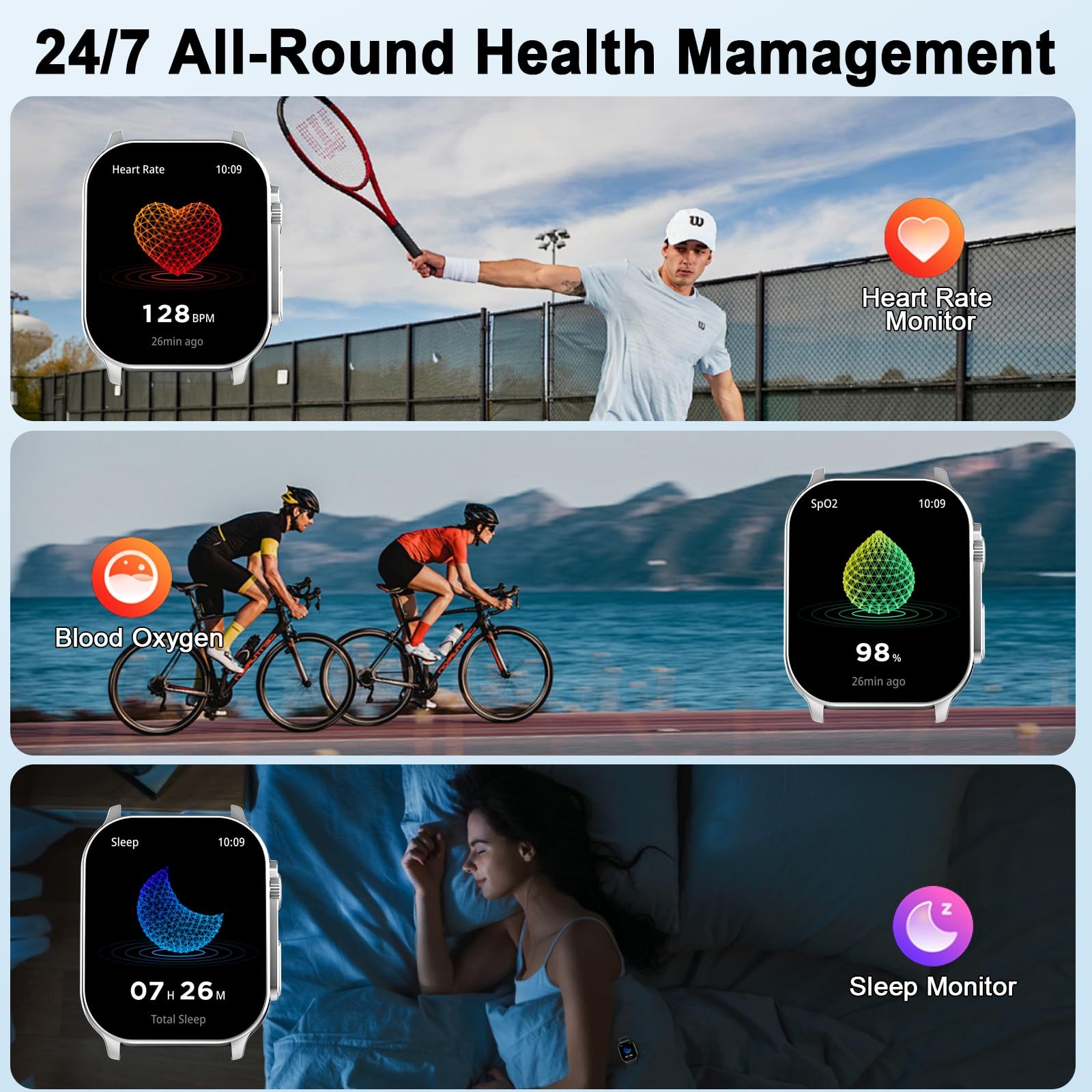 Smart Watch, 2.01″ AMOLED Curved Touchscreen Fitness Watch, IP68 Waterproof, …