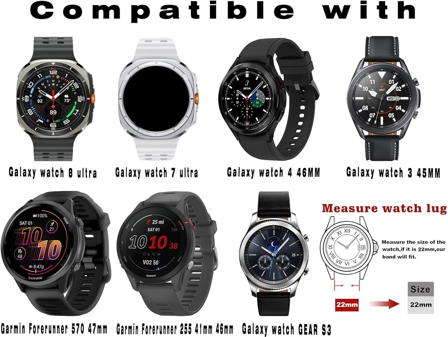 Only Strap For Samsung Galaxy Watch Ultra 22mm Leather, Fossil Q, Garmin 255