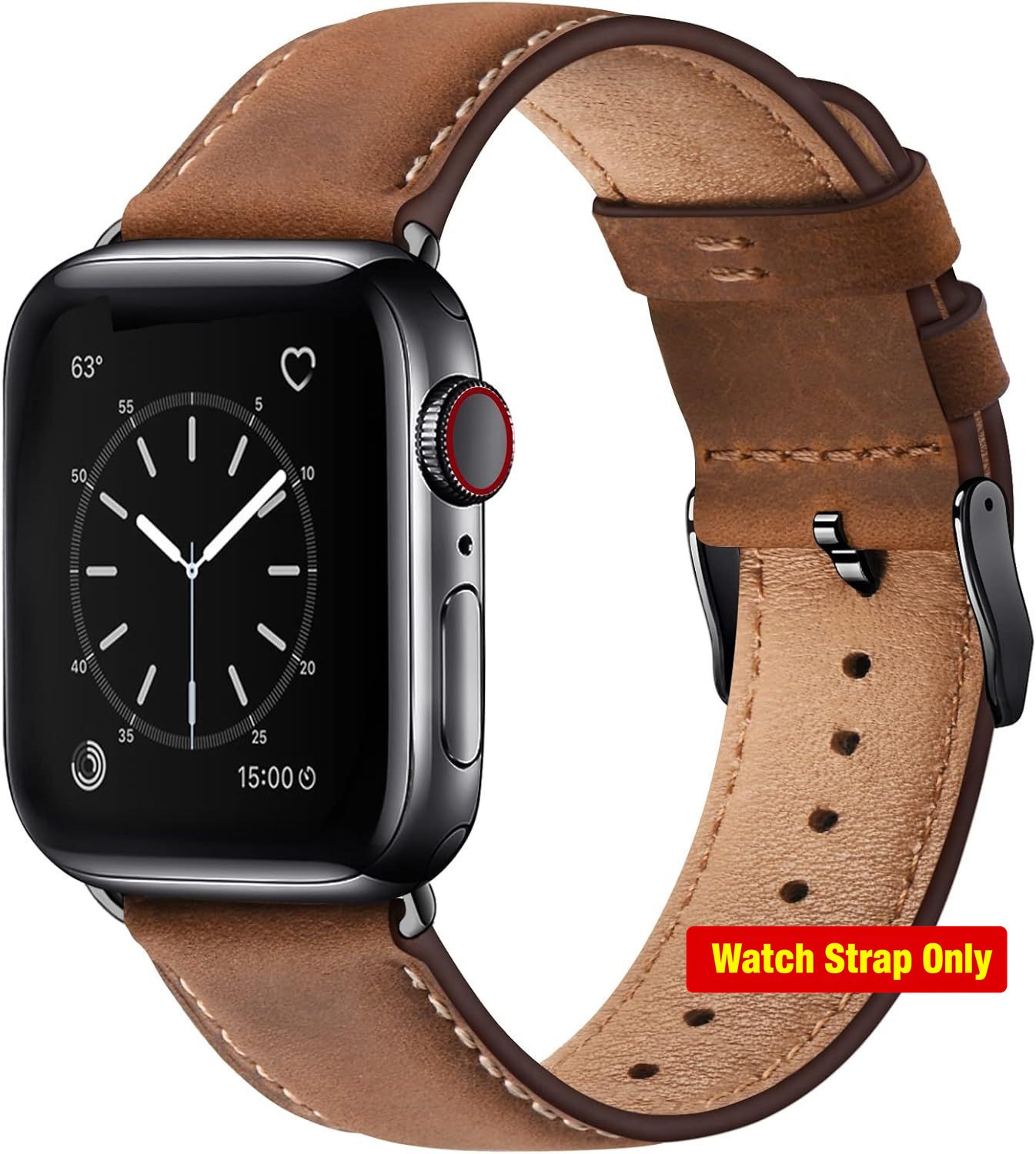 Genuine Leather Replacement Band for Apple Watch Series 1 2 3, 42mm, Red Brown/B
