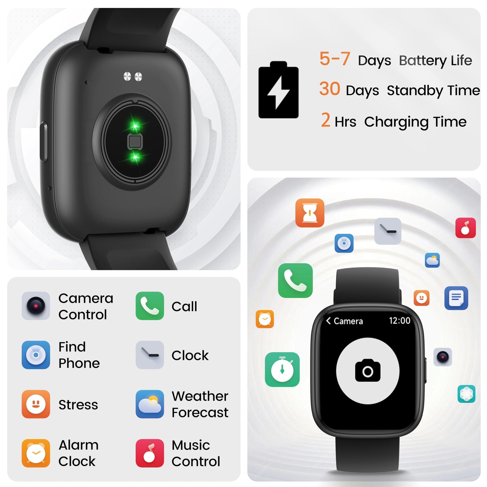 Smart Watch with Alexa Built-in, 1.83″ HD Touchscreen Fitness 15, Black