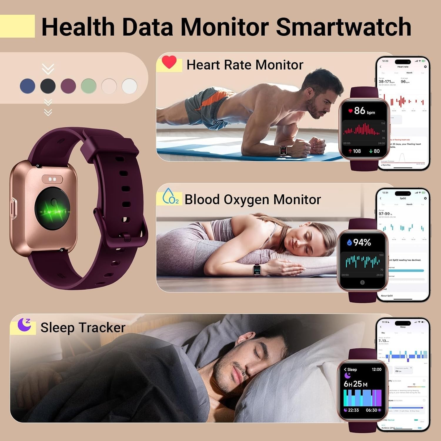 Elegant 1.8” Smartwatch for Women with Alexa – Fitness & Health Tracker