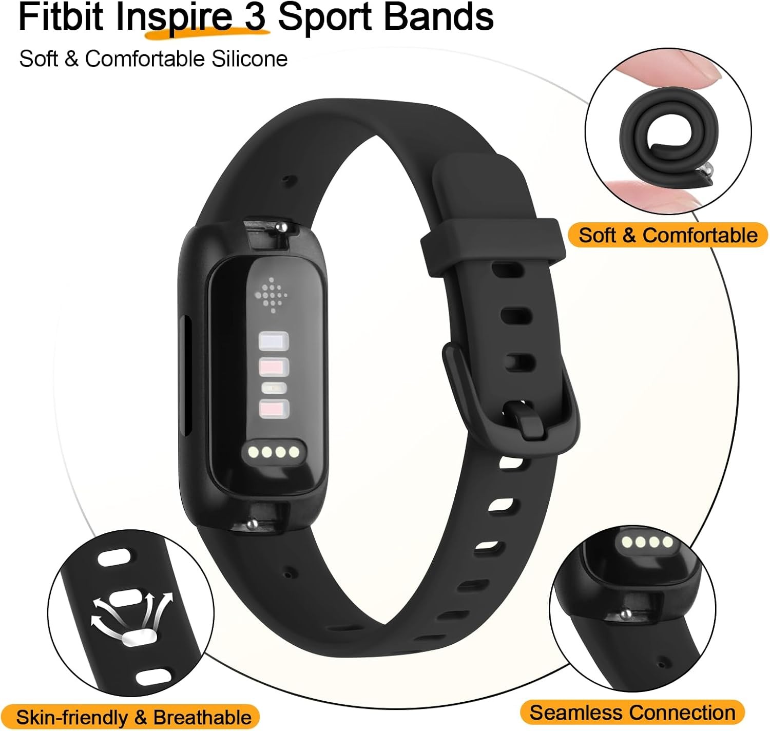 2 Pack Silicone Strap Compatible with Fitbit Inspire 3