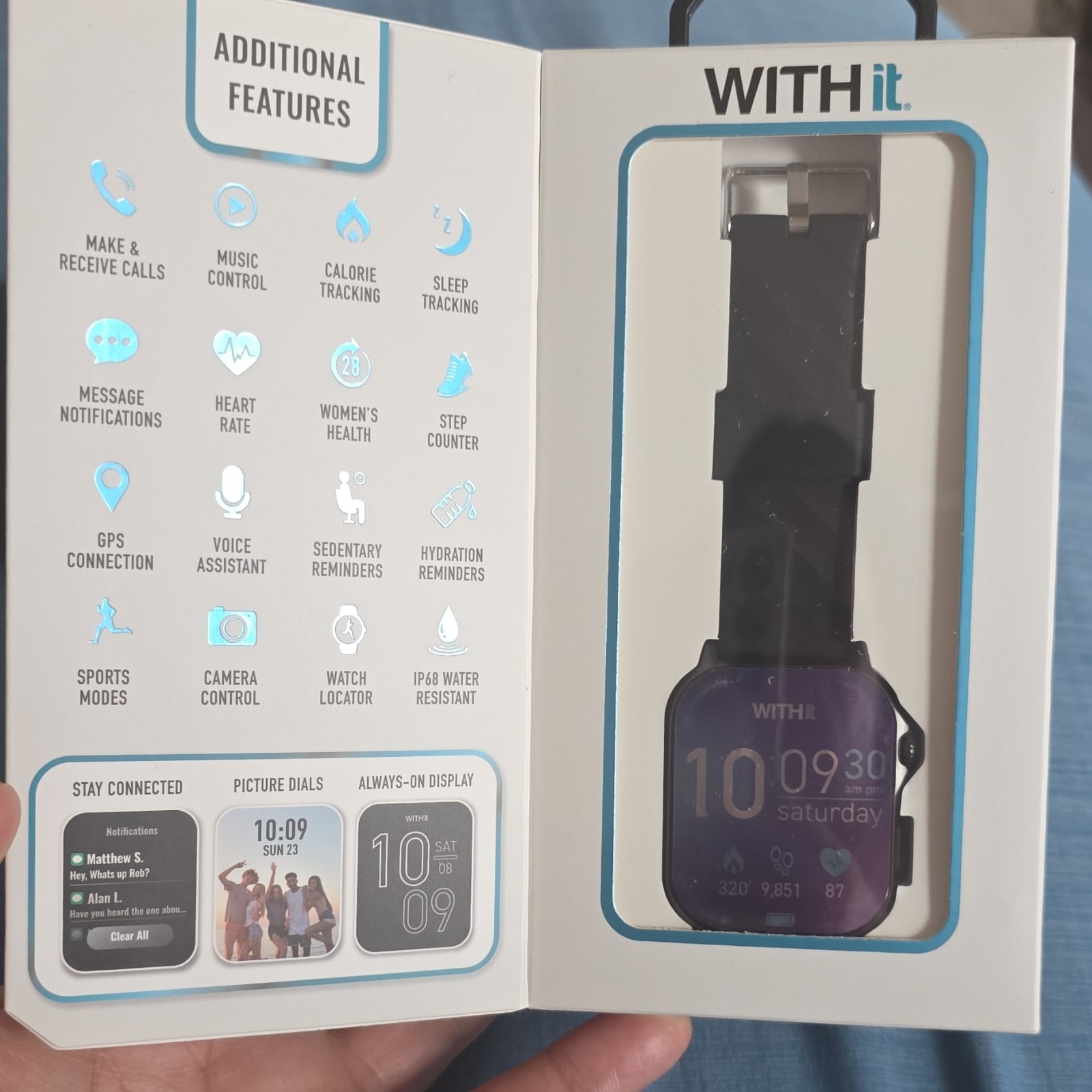 WITHit DECA Smartwatch AMOLED Touchscreen Fitness Tracking Black Silicone Band