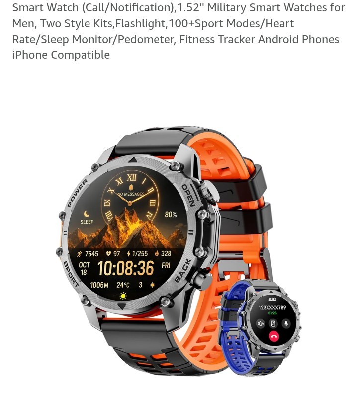Smart Watch (Call/Notification),1.52” Military Smart Watches for Men, Two Style