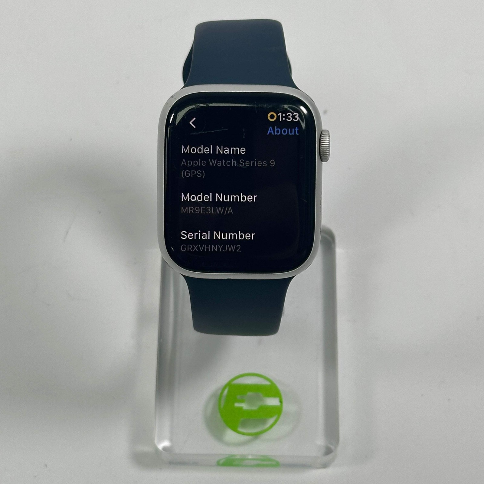 GPS Only Apple Watch Series 9 45MM Silver Aluminum Midnight Sport Band MR9E3LW/A
