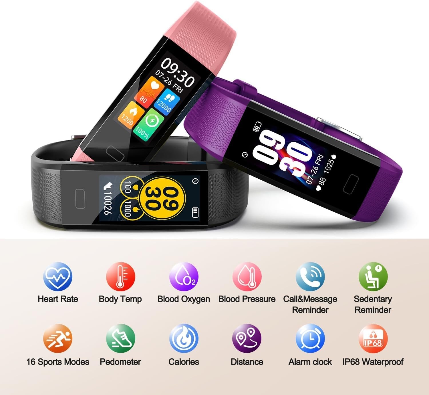 Activity Tracker Watch: Waterproof, Heart Rate & Sleep Monitoring – Purple